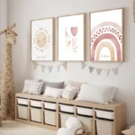 Bohemian Style Rainbow Series Canvas Painting Pink Sun Love Heart Cosy Wall Art Girls Bedroom Trend Decoration Unframed Poster - Image 2