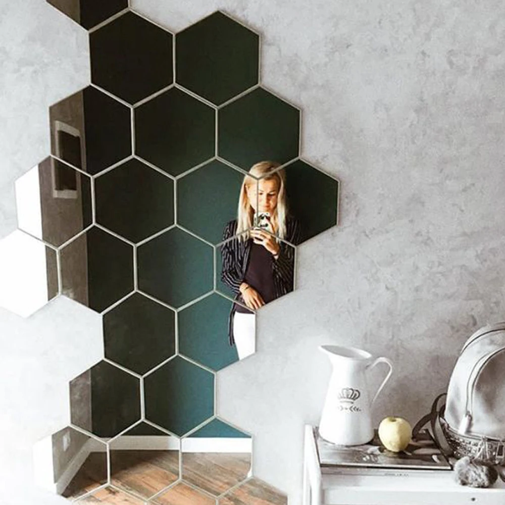 kf-S0ba4db36aa5c4d5eb00aa7979a8032287 6/12pcs 3D Hexagon Mirror Wall Sticker Rose Gold DIY TV Background Living Room Stickers Wall Decor Bedroom Bathroom Home Decor - Image 1