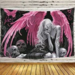 Gothic Pink Winged Angel Wall Art Wall Tapestry Dark Fantasy Skull Decor for Home Bedroom Living Room Wall Hanging Wall Mat - Image 5