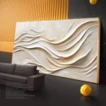 3D Minimalist Abstract Large Textured Waves Poster Print Off-White Neutral Tones Wall Art Canvas Painting Living Room Home Decor - Image 4