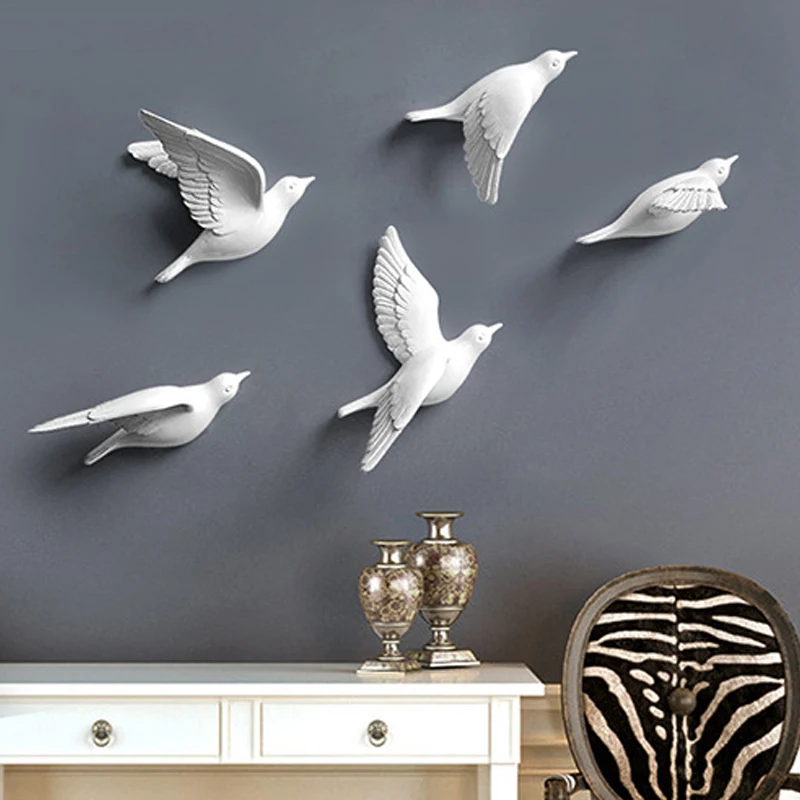 kf-S27a072fd1fa54bd9a8dc05d8346cdd69R Nordic Style Resin Birds Creative For Wall 3D Sticker Living Room Animal Figurine Wall Mural TV Wall Background Home Decor Craft - Image 1