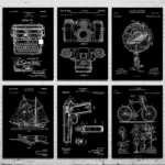 Patent Black And White poster Vintage Musical Instruments Sports Equipment Gun Drawing Canvas Printing Poster Home Room decor