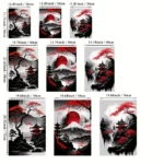 3pcs Frameless Japanese Natural Landscape Canvas Painting Black And Red Posters Vintage Ink Art Wall Prints For Living Room Home - Image 2