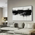 Minimalist Modern Abstract Black White Brush Stroke Ink Blot Art Poster Canvas Painting Wall Prints Picture Home Decor