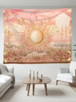 Textile Tapestry With Sun And Sky Design Mandala Tapestry Psychedelic Tapestry Room Decoration Items Pink Wall Hanging Wall Mat - Image 2