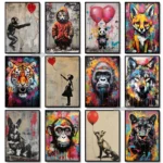 Banksy Graffiti Art Posters Animals Tiger Wolf Panda with Balloon Street Wall Art Canvas Painting Abstract Pop Art Home Decor