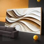 3D Minimalist Abstract Large Textured Waves Poster Print Off-White Neutral Tones Wall Art Canvas Painting Living Room Home Decor - Image 3