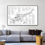 Black White Mi-24 Military Helicopter Cutaway Drawing Key Poster Prints Wall Art Canvas Painting for Living Room Home Decoration