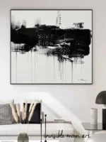 Minimalist Modern Abstract Black White Brush Stroke Ink Blot Art Poster Canvas Painting Wall Prints Picture Home Decor - Image 2