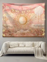 Textile Tapestry With Sun And Sky Design Mandala Tapestry Psychedelic Tapestry Room Decoration Items Pink Wall Hanging Wall Mat