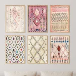 Moroccan Rug Watercolor Art Print Blush Pink Rug Painting Canvas Poster Modern Boho Wall Picture Morocco Travel Gift Home Decor