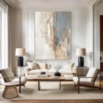 Original Large Beige Blue Abstract Handmade Canvas Painting Gray Minimalist Art White Wall Art Textured Painting Home Decoration - Image 4