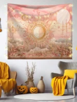 Textile Tapestry With Sun And Sky Design Mandala Tapestry Psychedelic Tapestry Room Decoration Items Pink Wall Hanging Wall Mat - Image 5
