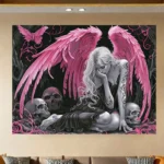 Gothic Pink Winged Angel Wall Art Wall Tapestry Dark Fantasy Skull Decor for Home Bedroom Living Room Wall Hanging Wall Mat - Image 3