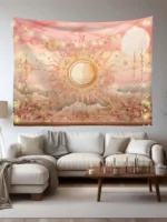 Textile Tapestry With Sun And Sky Design Mandala Tapestry Psychedelic Tapestry Room Decoration Items Pink Wall Hanging Wall Mat - Image 3