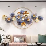 Golden 3D Flower Wall Hanging for Home Decoration, Living Room and Hotel Decor, Wall-Mounted Metal Art, Large Iron ArtCrafts