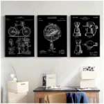 Patent Black And White poster Vintage Musical Instruments Sports Equipment Gun Drawing Canvas Printing Poster Home Room decor - Image 3