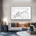Black White Mi-24 Military Helicopter Cutaway Drawing Key Poster Prints Wall Art Canvas Painting for Living Room Home Decoration - Image 2