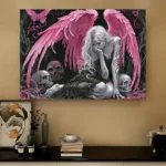 Gothic Pink Winged Angel Wall Art Wall Tapestry Dark Fantasy Skull Decor for Home Bedroom Living Room Wall Hanging Wall Mat - Image 4