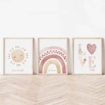 Bohemian Style Rainbow Series Canvas Painting Pink Sun Love Heart Cosy Wall Art Girls Bedroom Trend Decoration Unframed Poster - Image 3