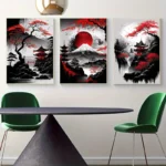 3pcs Frameless Japanese Natural Landscape Canvas Painting Black And Red Posters Vintage Ink Art Wall Prints For Living Room Home - Image 6