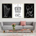 Patent Black And White poster Vintage Musical Instruments Sports Equipment Gun Drawing Canvas Printing Poster Home Room decor - Image 4