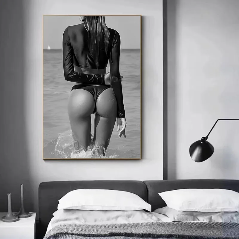 kf-Sd53d9174c9414be9af9999d1f7c18530j Black White Sexy Lovers Wall Art Canvas Painting Erotic Sensual Art Pictures Print Wall Posters Modern Home Bedroom Living Room - Image 1