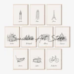 European Cities Minimal Line Art Poster Traveling Aesthetic Canvas Prints One Line Drawing Rome Amsterdam London Wall Decoration