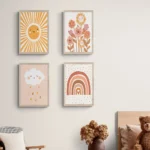 Colorful Rainbow Sun Cloud flower Poster Prints Wall Art Boho Style Canvas Painting for Child Nursery Decoration Girl Room Art