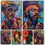 Pirate Pop Women Portrait Jamaican Cigar Smoking Surreal Poster Print Wall Art Pictures Canvas Painting Living Room Home Decor