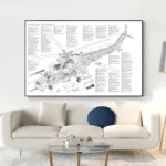 Black White Mi-24 Military Helicopter Cutaway Drawing Key Poster Prints Wall Art Canvas Painting for Living Room Home Decoration - Image 4