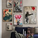Banksy Graffiti Art Posters Animals Tiger Wolf Panda with Balloon Street Wall Art Canvas Painting Abstract Pop Art Home Decor - Image 2